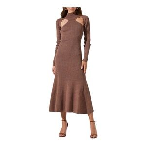 Astr Brown Cutout Midi Dress